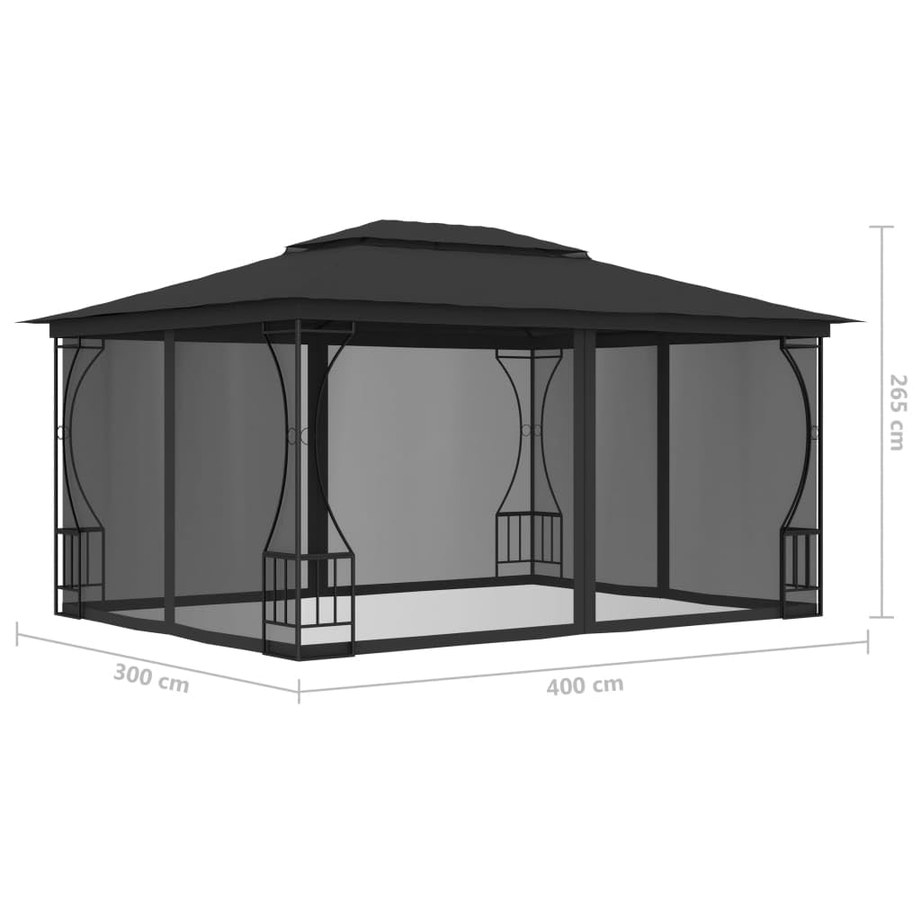 Steel Frame Gazebo with Nets 9.8x13.1ft Anthracite Outdoor Canopy Tent W5660