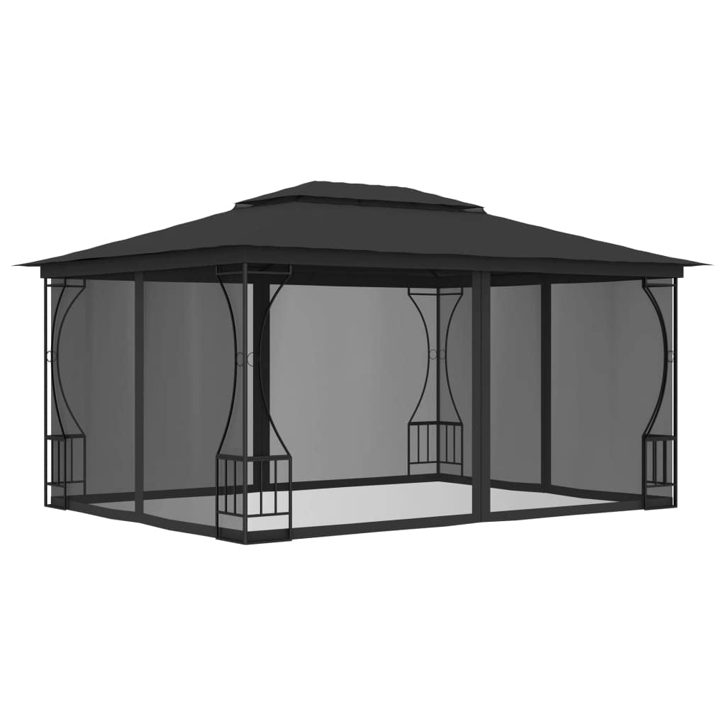 Steel Frame Gazebo with Nets 9.8x13.1ft Anthracite Outdoor Canopy Tent W5660