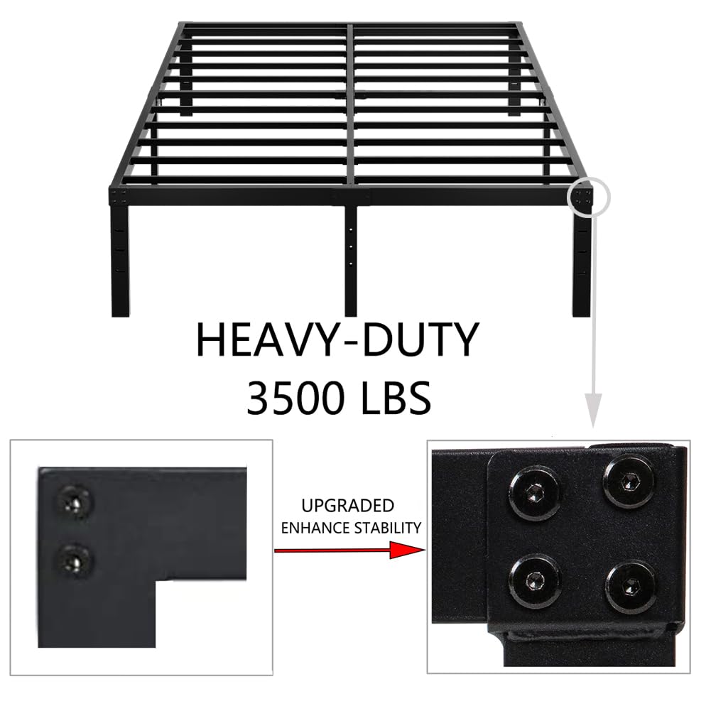 Queen Size 18 Inch Metal Platform Bed Frame Black J5150