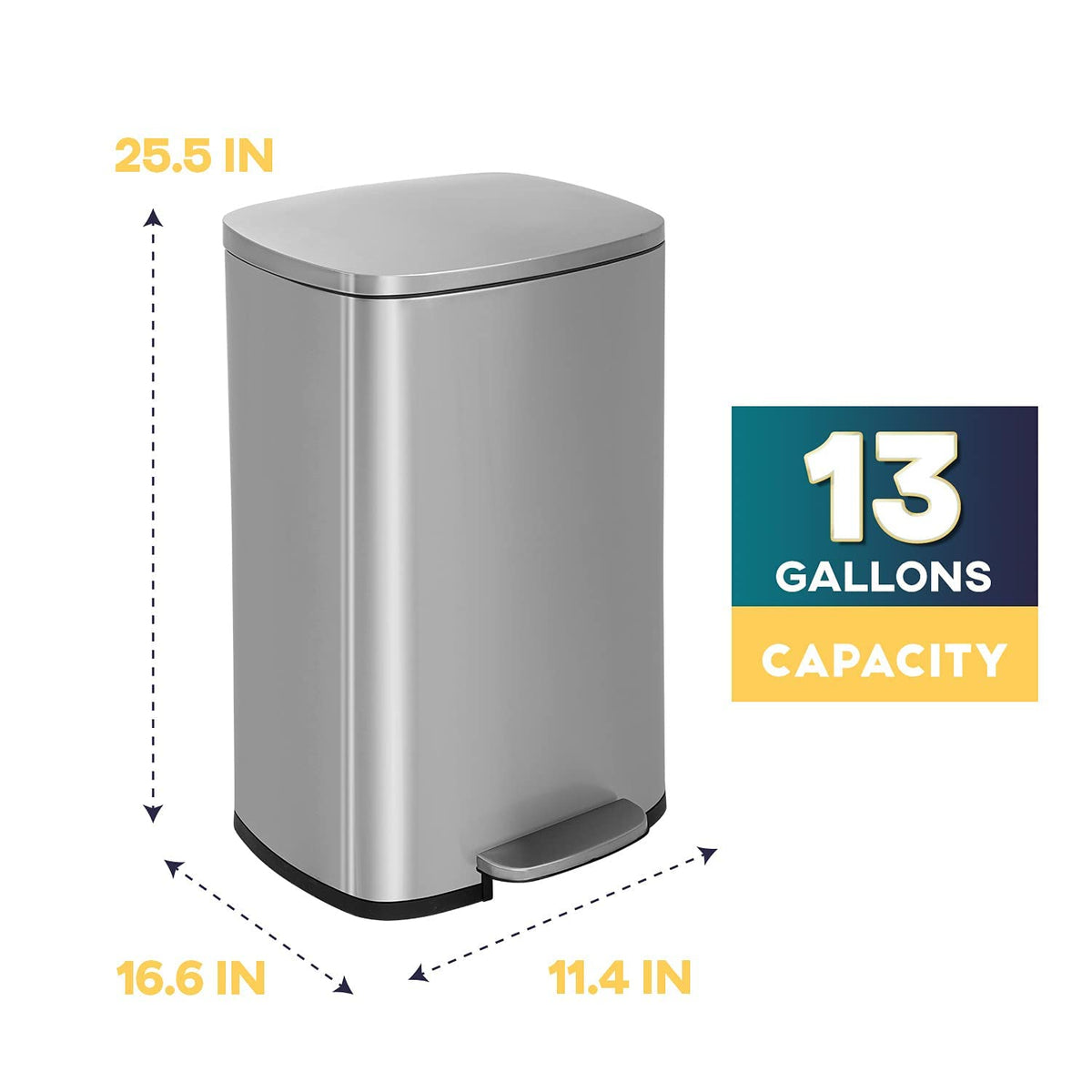 13 Gallon Steel Trash Can with Lid G2575