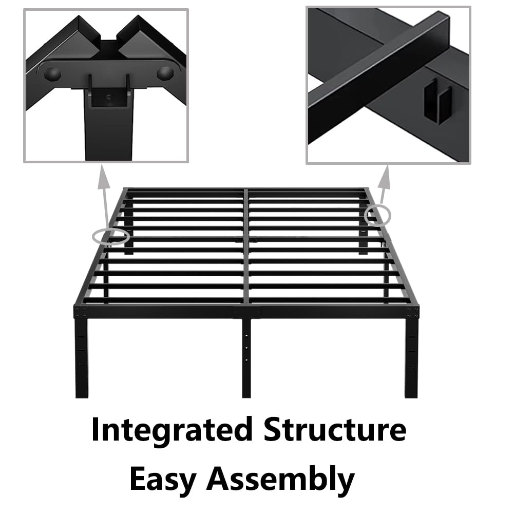 Queen Size 18 Inch Metal Platform Bed Frame Black J5150