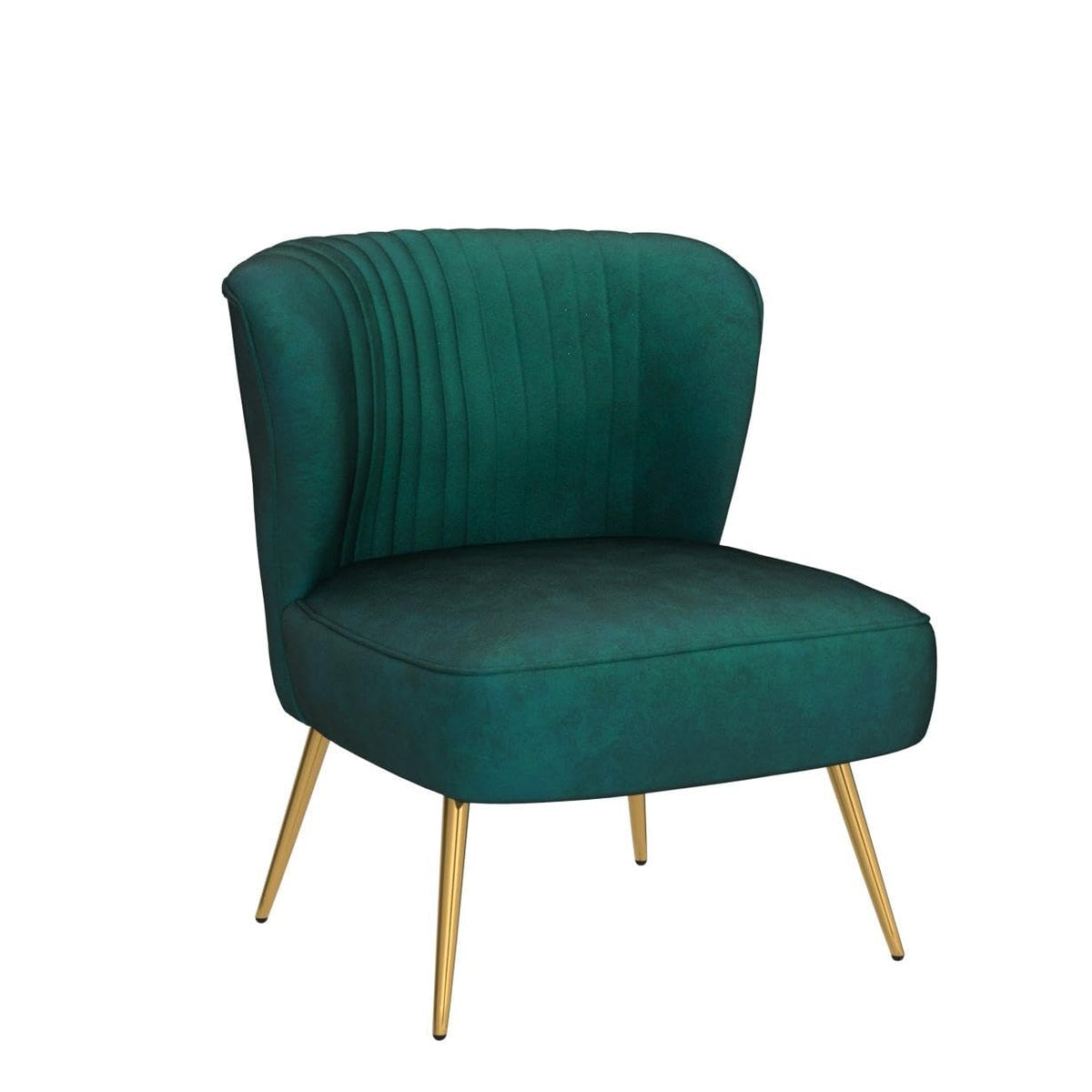 Velvet Accent Chair Set of 2 Emerald Green Wingback Armless Slipper Chair Q875908