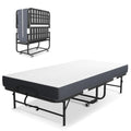 Folding Bed with Mattress, Twin Size Metal Bed Frame with Wheels S874