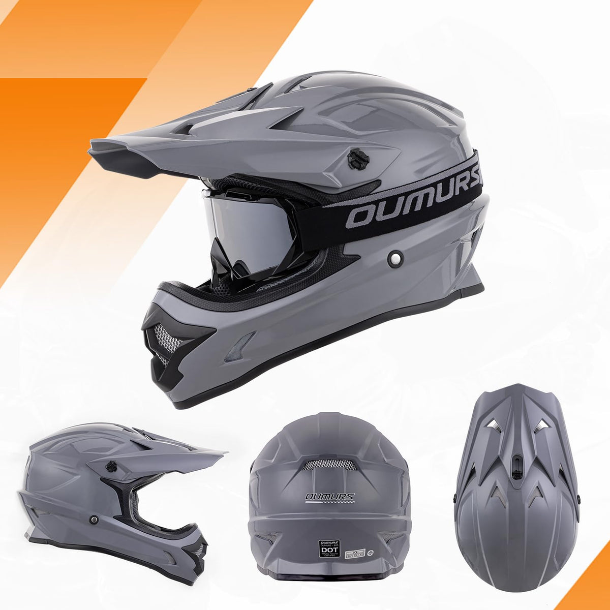 Adult ATV Dirt Bike Helmet with Goggles Gloves & Mask Adjustable Sun Visor Motorcycle Off-Road Motocross Downhill Moped MX Gray L A410