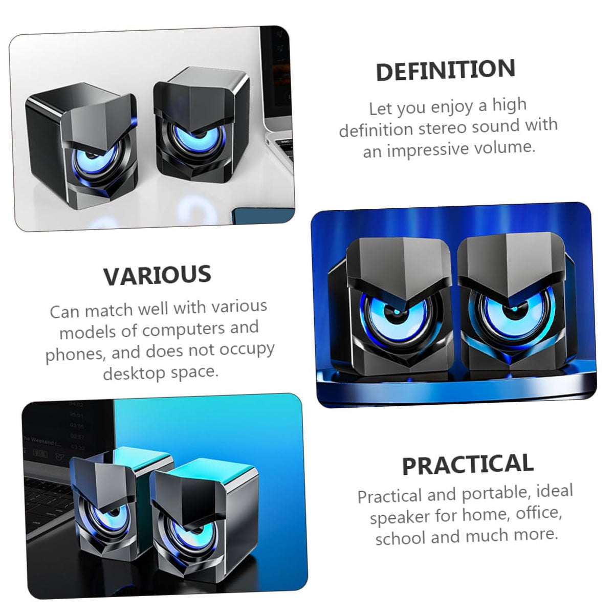 2 Pack USB Powered Black Computer Speakers O176
