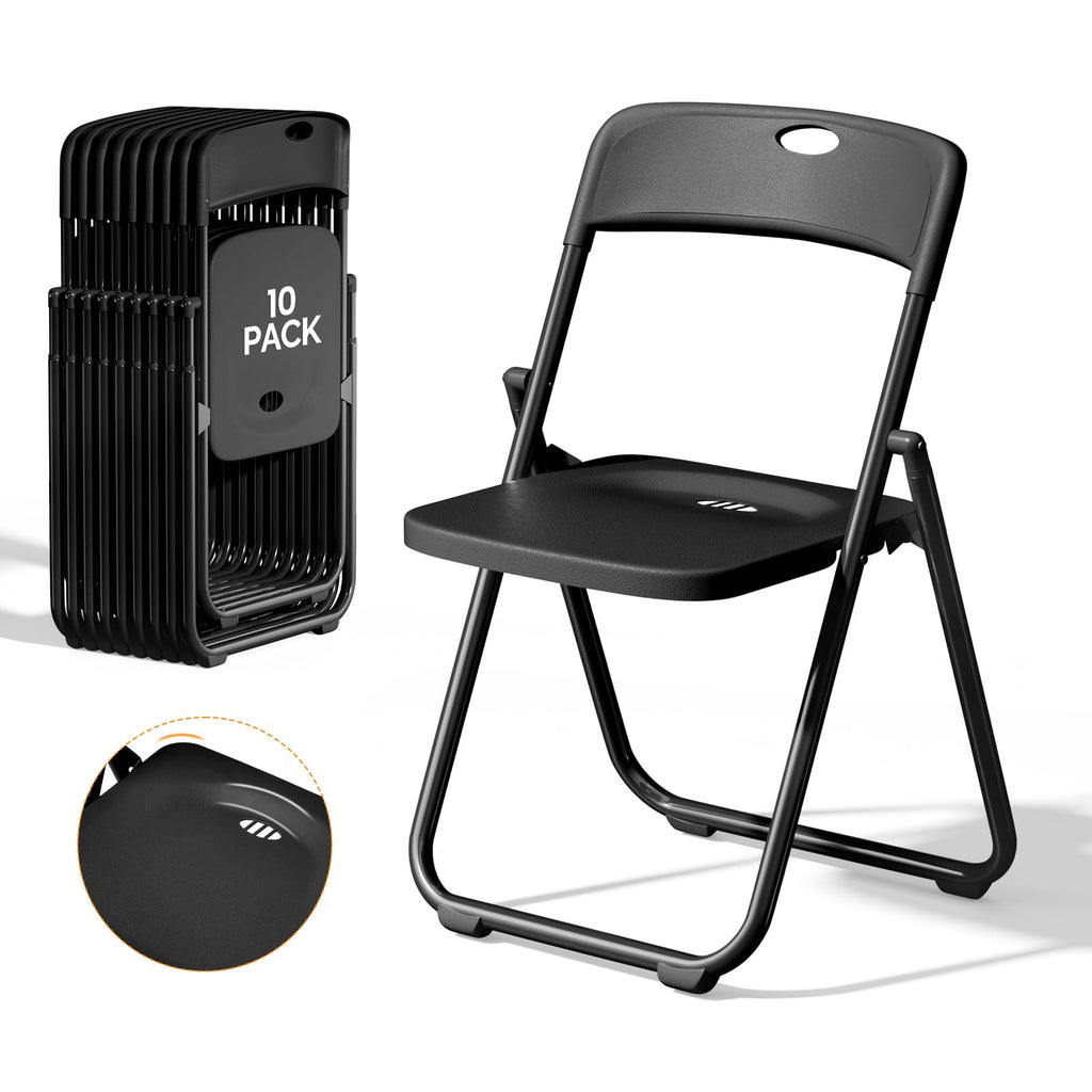 Black Plastic Folding Chairs 10 Pack Metal Frame P63377