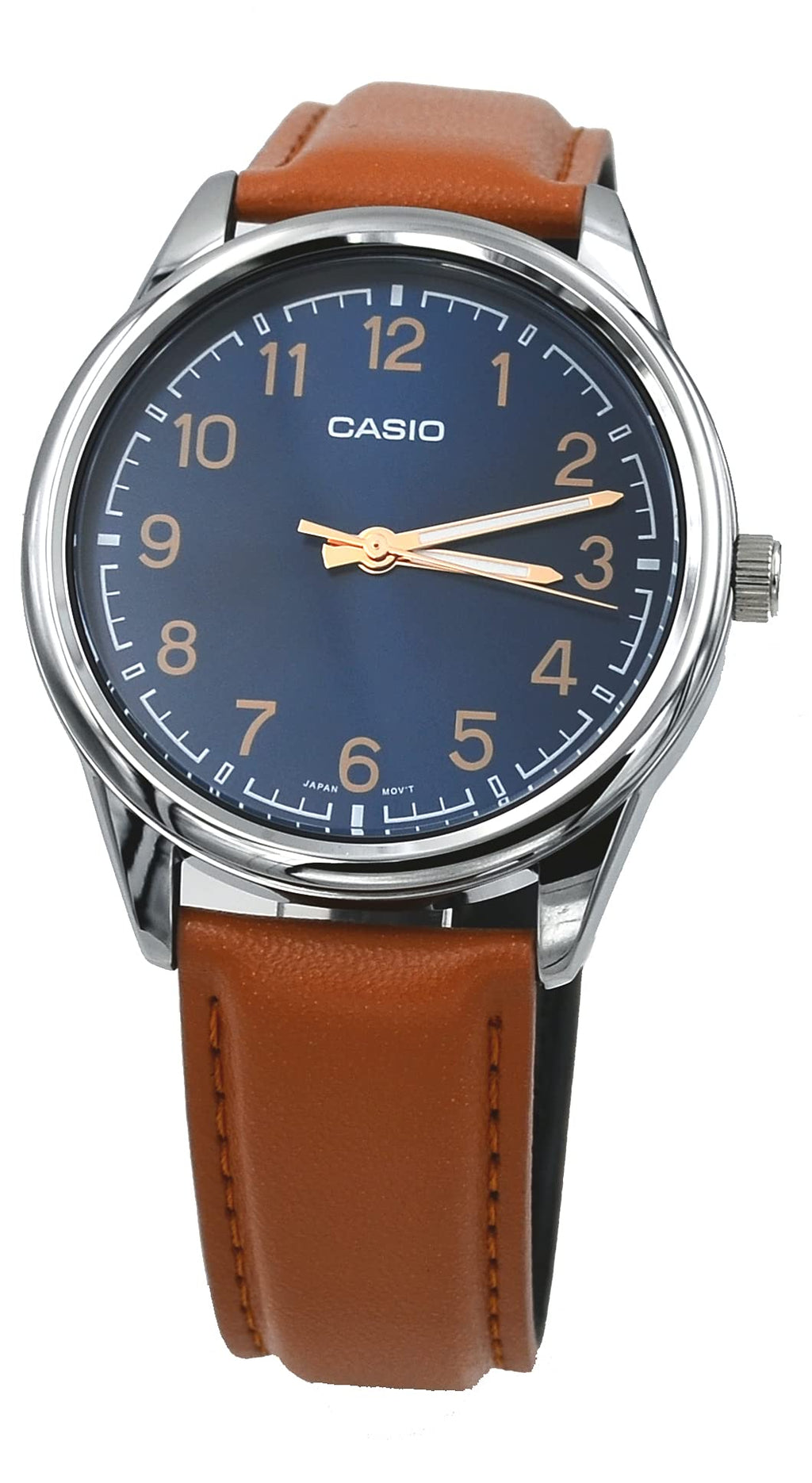 Men's Analog Tan Leather Band Blue Numbers Dial Watch G767875