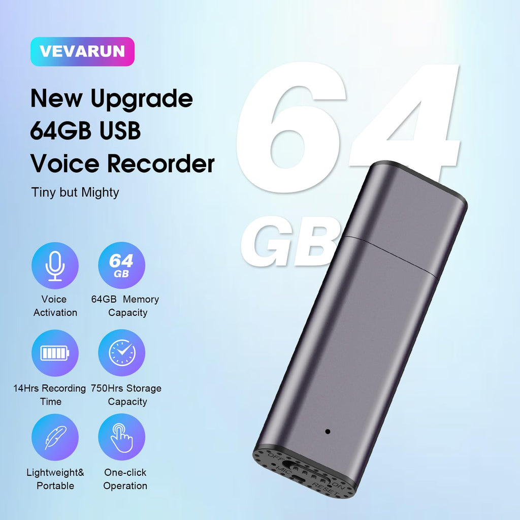 64GB Voice Activated Digital Voice Recorder with Noise Reduction D9495