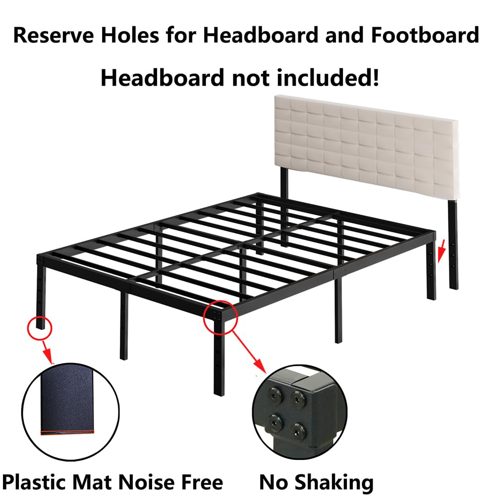 Queen Size 18 Inch Metal Platform Bed Frame Black J5150