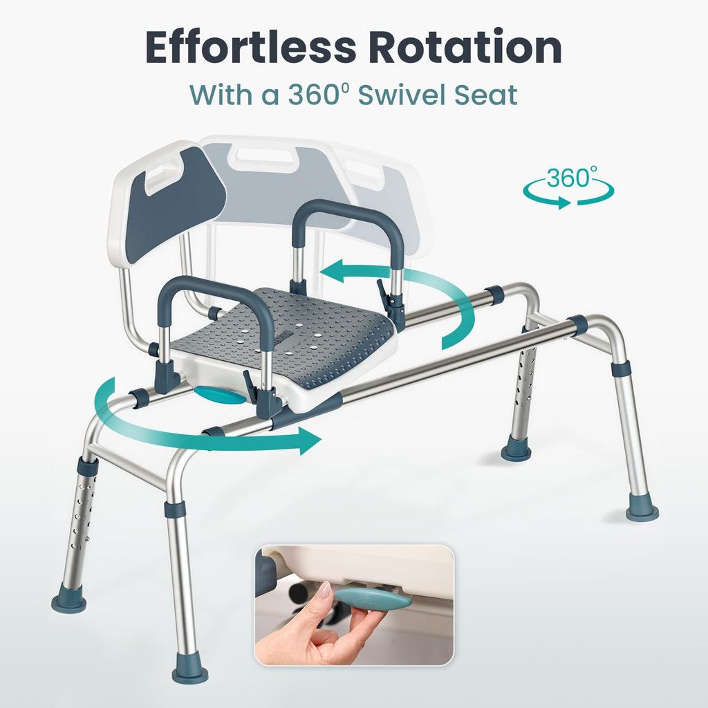 Dark Blue Sliding Shower Chair Tub Transfer Bench with Swivel Seat R462001