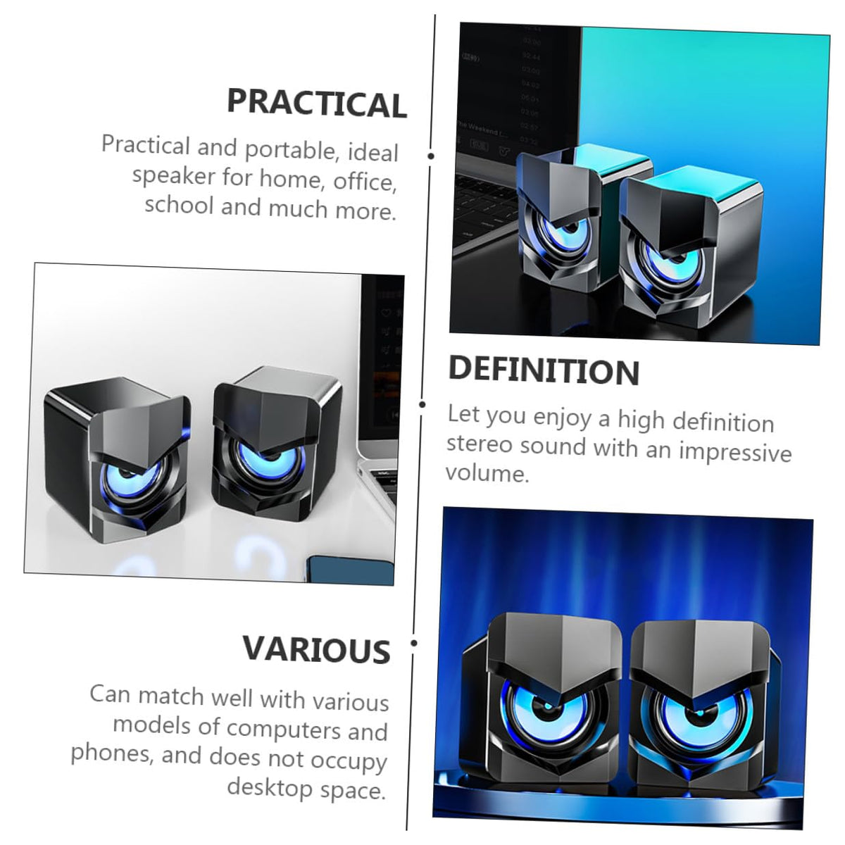 2 Pack USB Powered Black Computer Speakers O176
