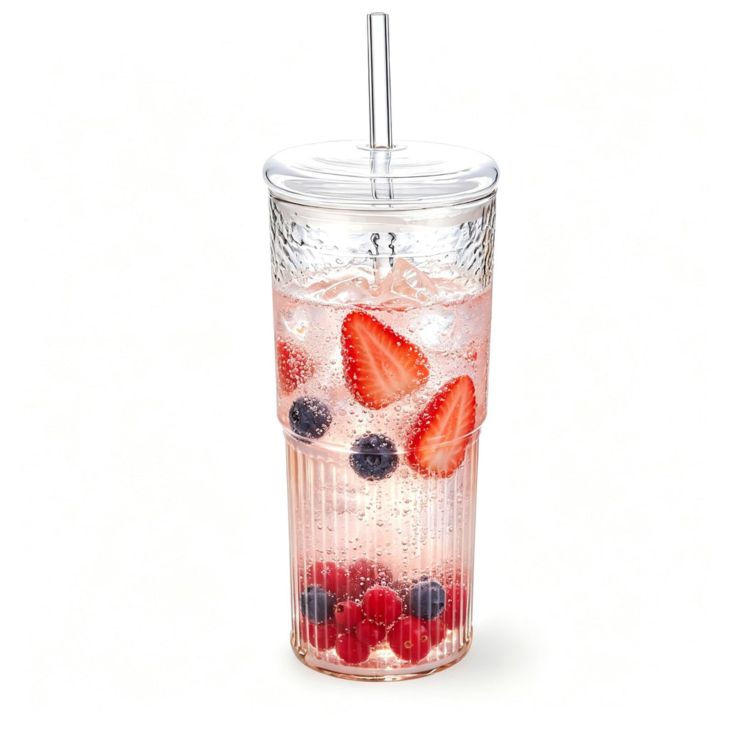 20 oz Glass Cups with Lids and Straws O79131