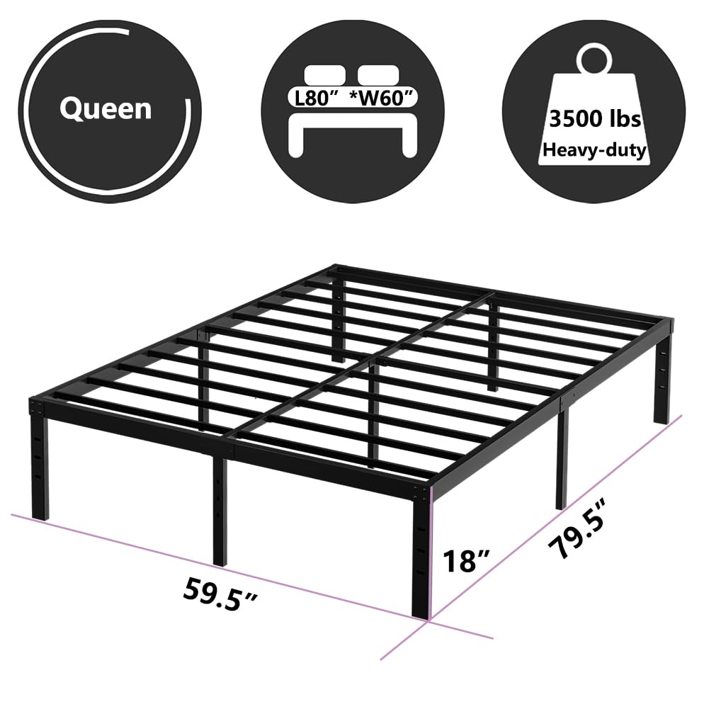 Queen Size 18 Inch Metal Platform Bed Frame Black J5150