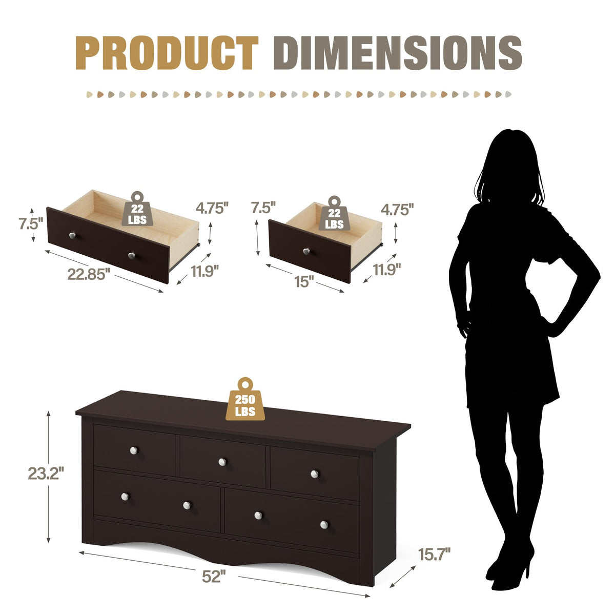 Brown 5 Drawer Dresser W792