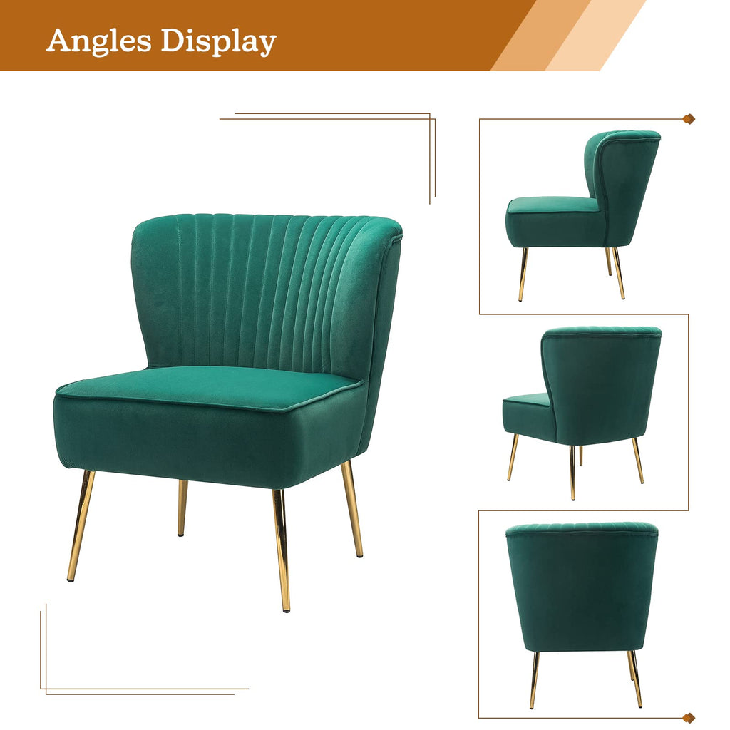 Velvet Accent Chair Set of 2 Emerald Green Wingback Armless Slipper Chair Q875908