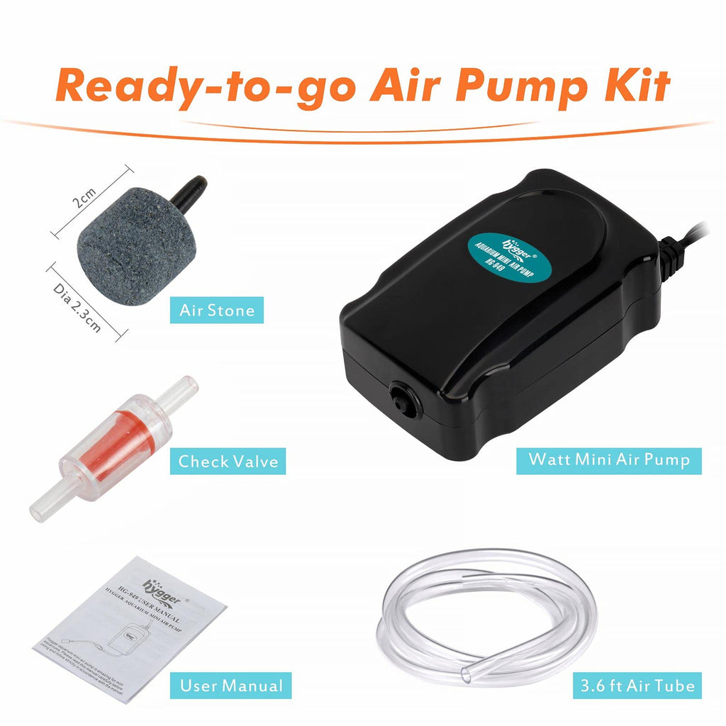 Mini Aquarium Air Pump Kit 1W for 2-20 Gallon Fish Tank with Air Tube T312