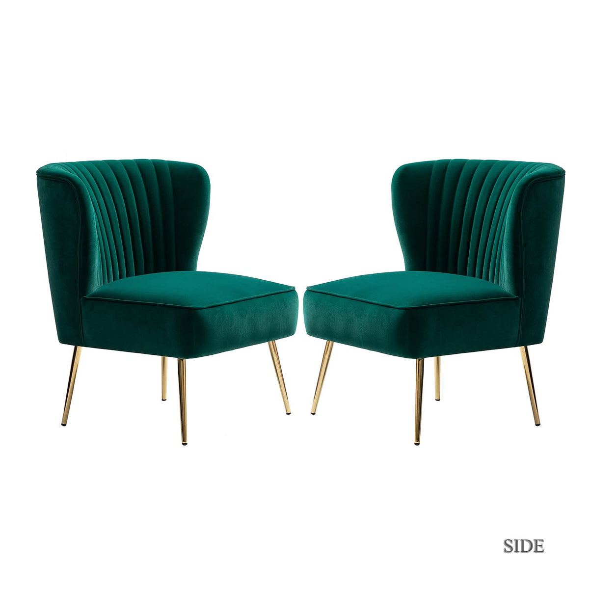 Velvet Accent Chair Set of 2 Emerald Green Wingback Armless Slipper Chair Q875908