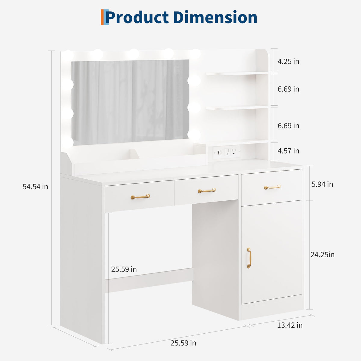 White Vanity Desk with Mirror and Lights L643