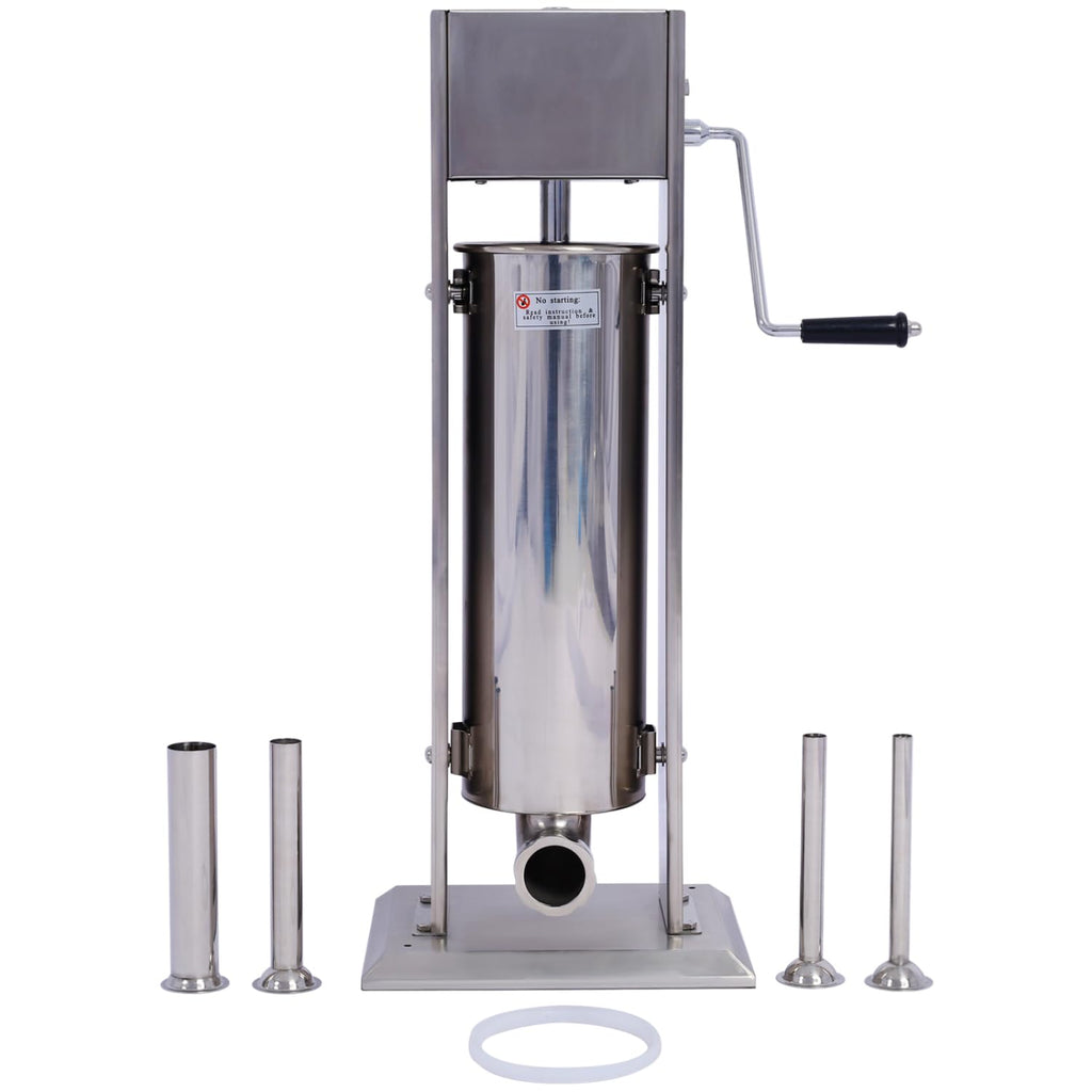 Stainless Steel Vertical Sausage Stuffer 15LB/7L with 4 Stuffing Tubes Q404