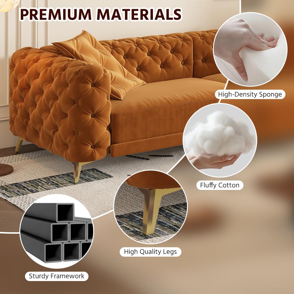 Orange Velvet Convertible Sleeper Sofa with Ottoman M682