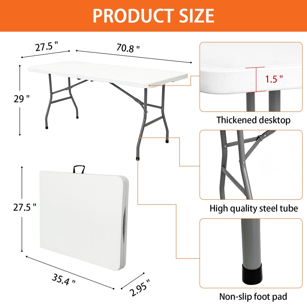 6ft Heavy Duty Portable Plastic Folding Table H300