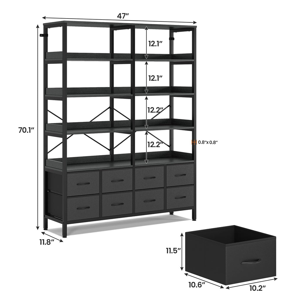 Black 8 Fabric Drawer 7-Tier Bookshelf U2038