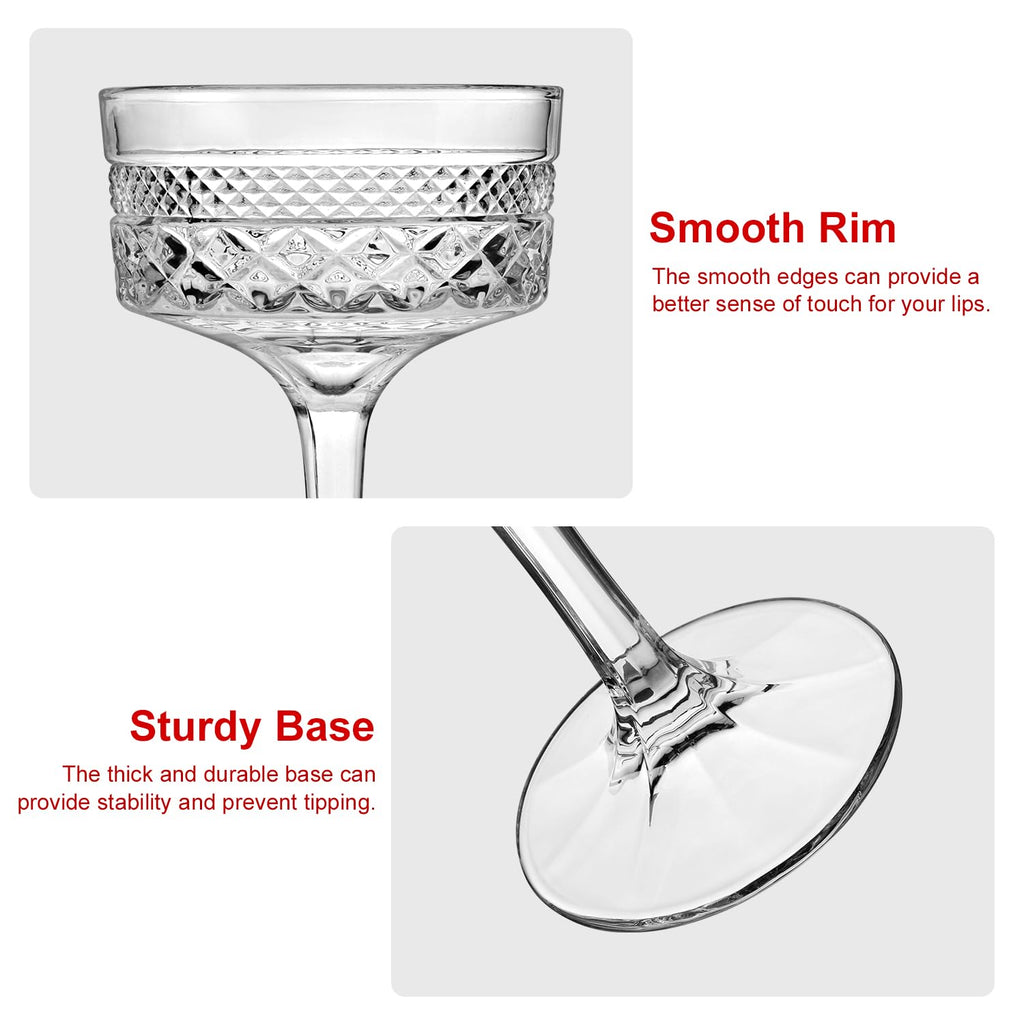6 Pcs 10 oz Ribbed Coupe Cocktail Glasses Set D279903