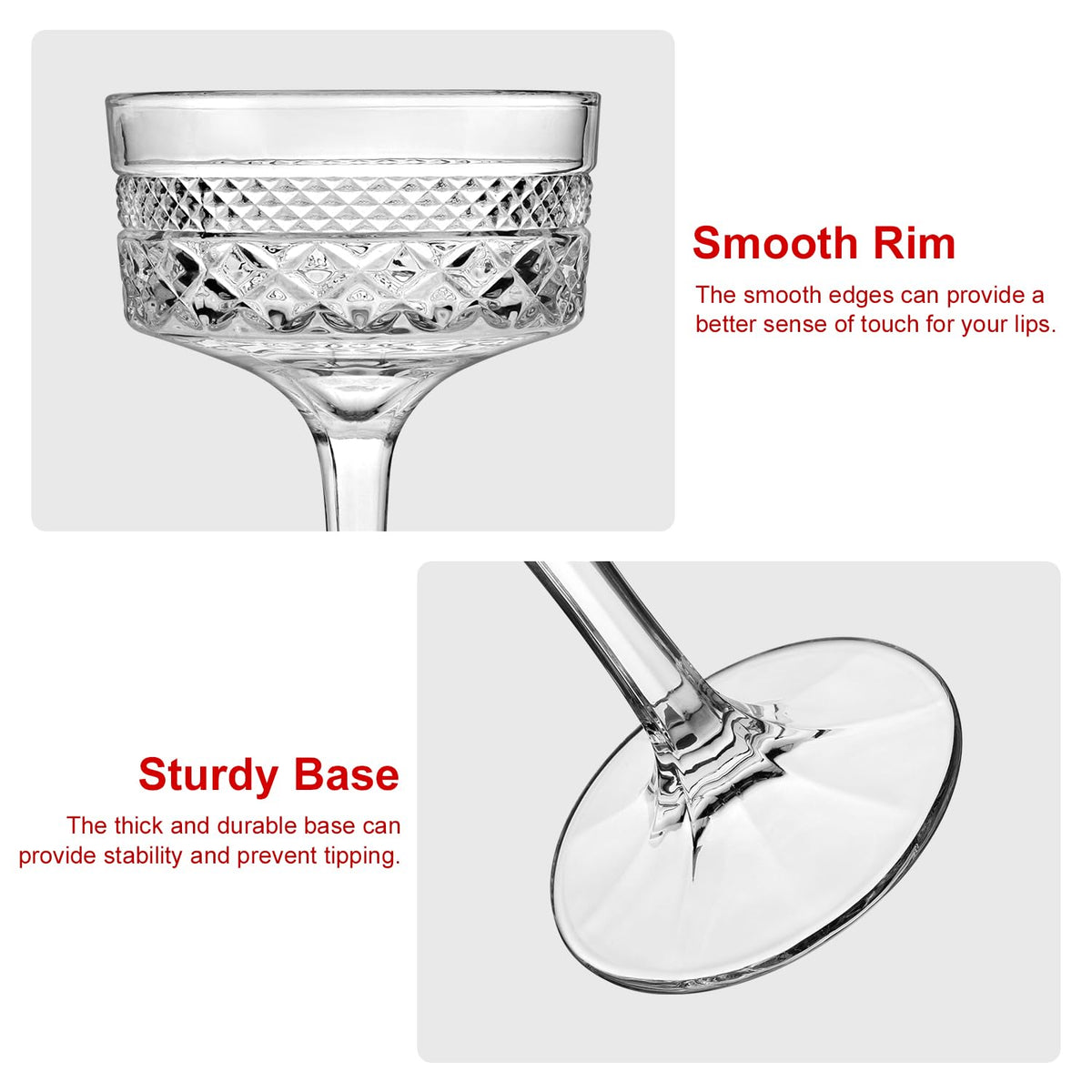 6 Pcs 10 oz Ribbed Coupe Cocktail Glasses Set D279903