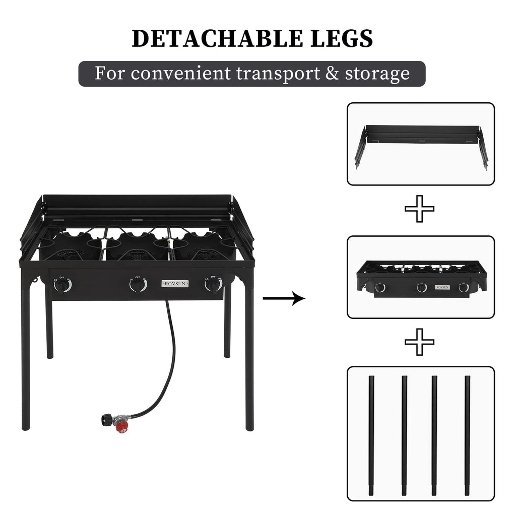 3 Burner Outdoor Propane Gas Stove with Windpanel V2598