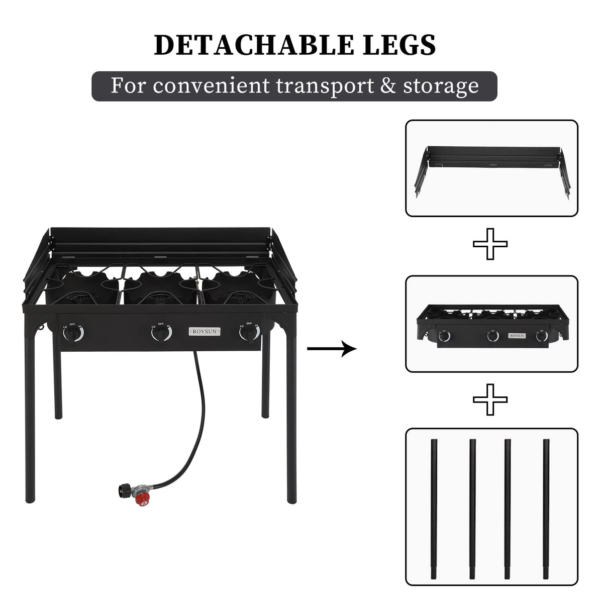 3 Burner Outdoor Propane Gas Stove with Windpanel V2598
