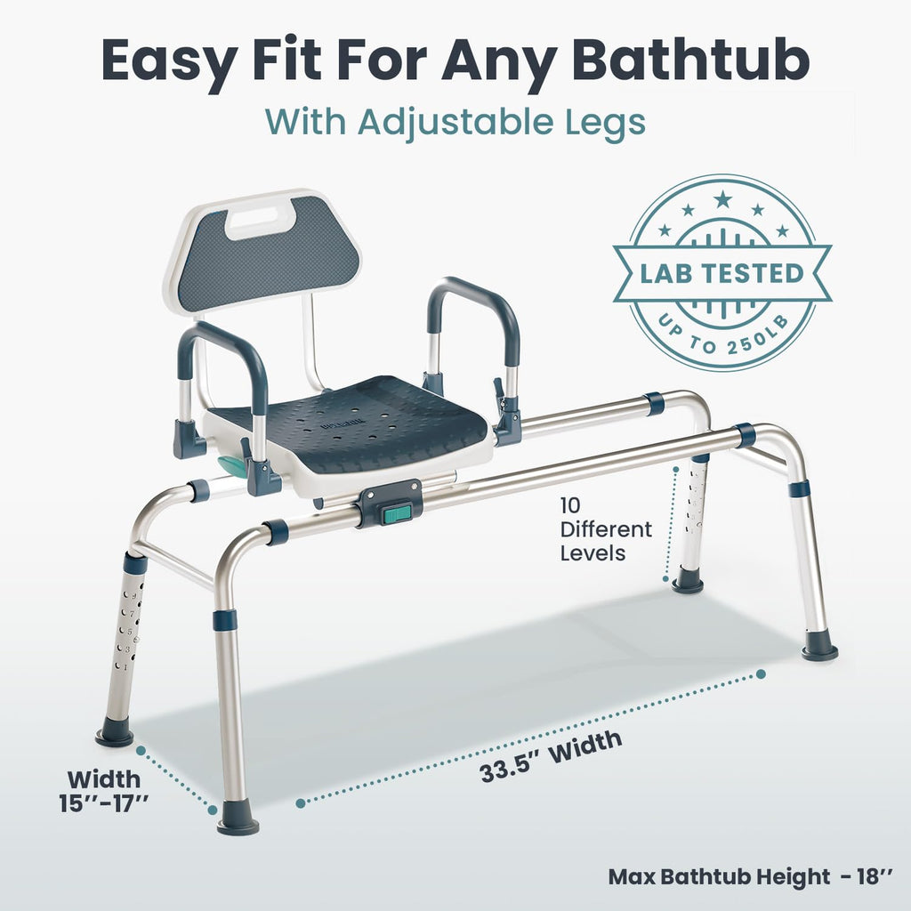 Dark Blue Sliding Shower Chair Tub Transfer Bench with Swivel Seat R462001