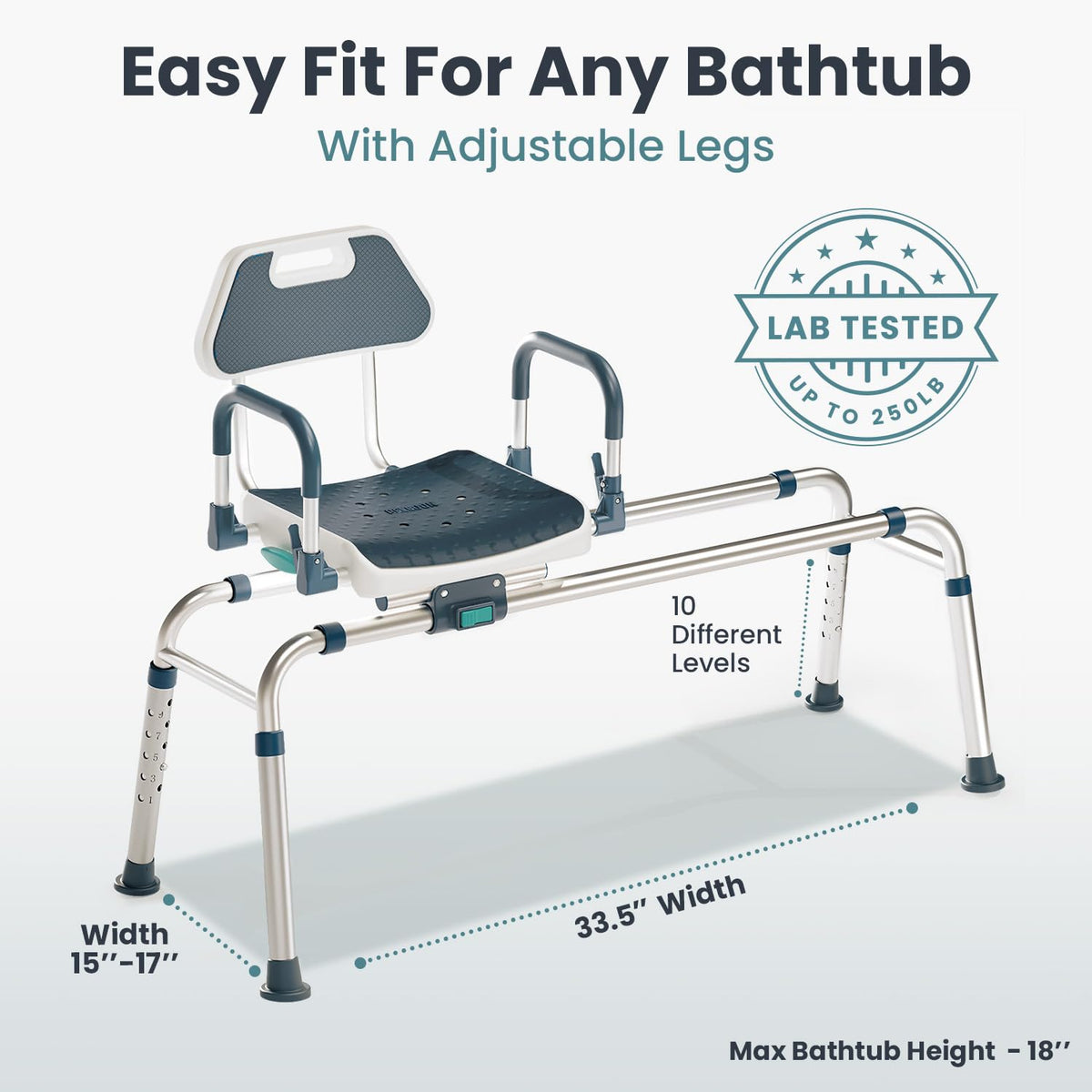 Dark Blue Sliding Shower Chair Tub Transfer Bench with Swivel Seat R462001