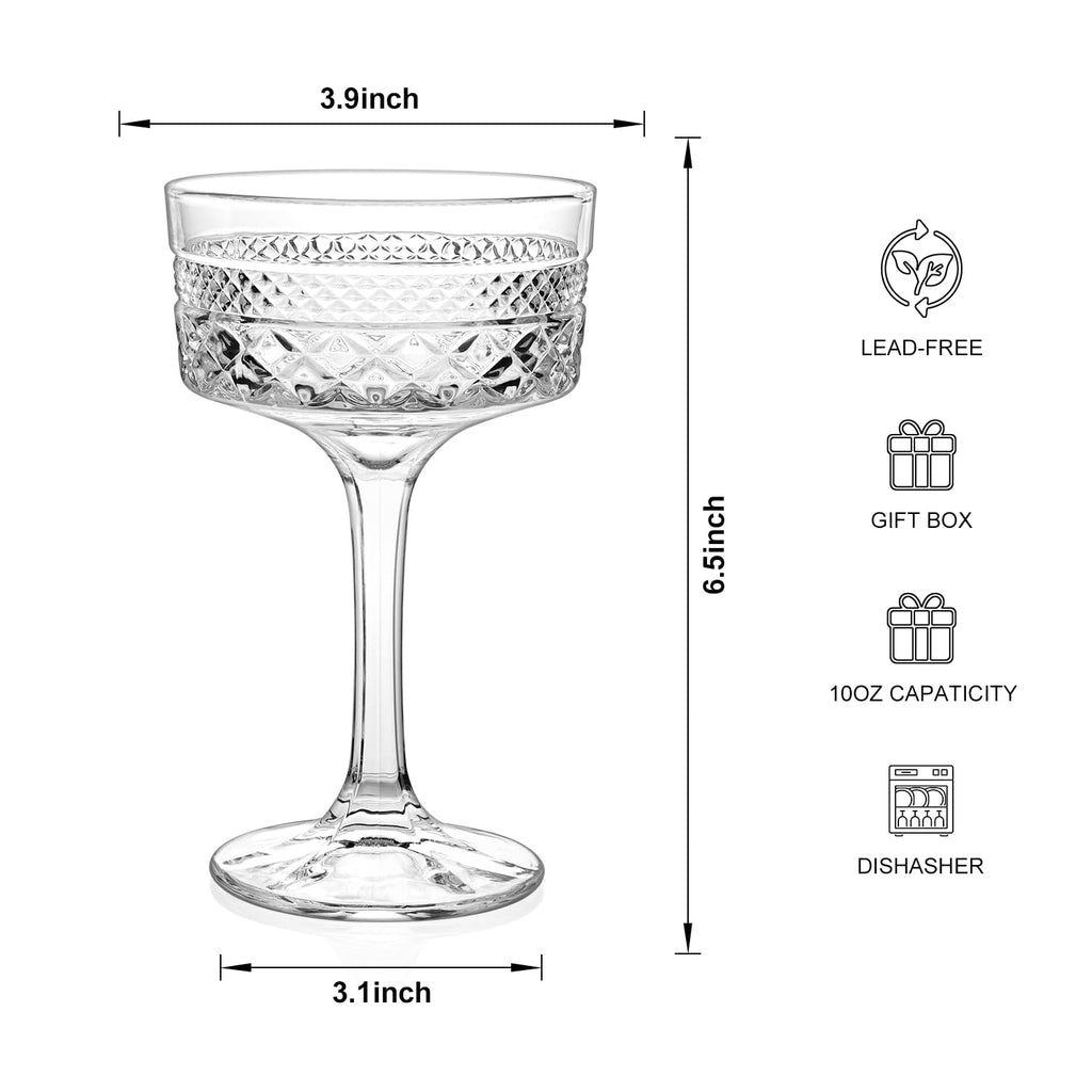 6 Pcs 10 oz Ribbed Coupe Cocktail Glasses Set D279903