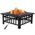 32" Square Wood Burning Fire Pit with Poker and Cover E2171