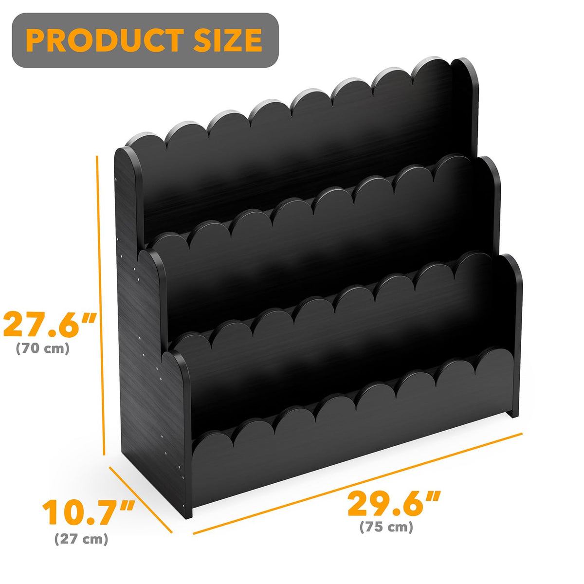 Black 3-Tier Scalloped Wooden Bookshelf J79582