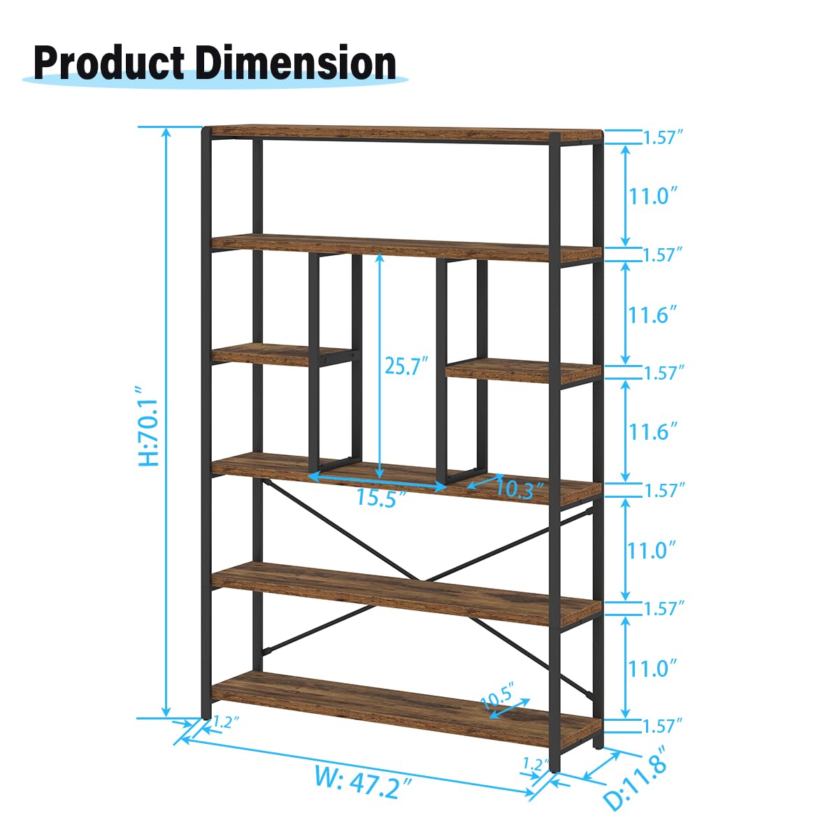 6 Tier Industrial Bookshelf P629