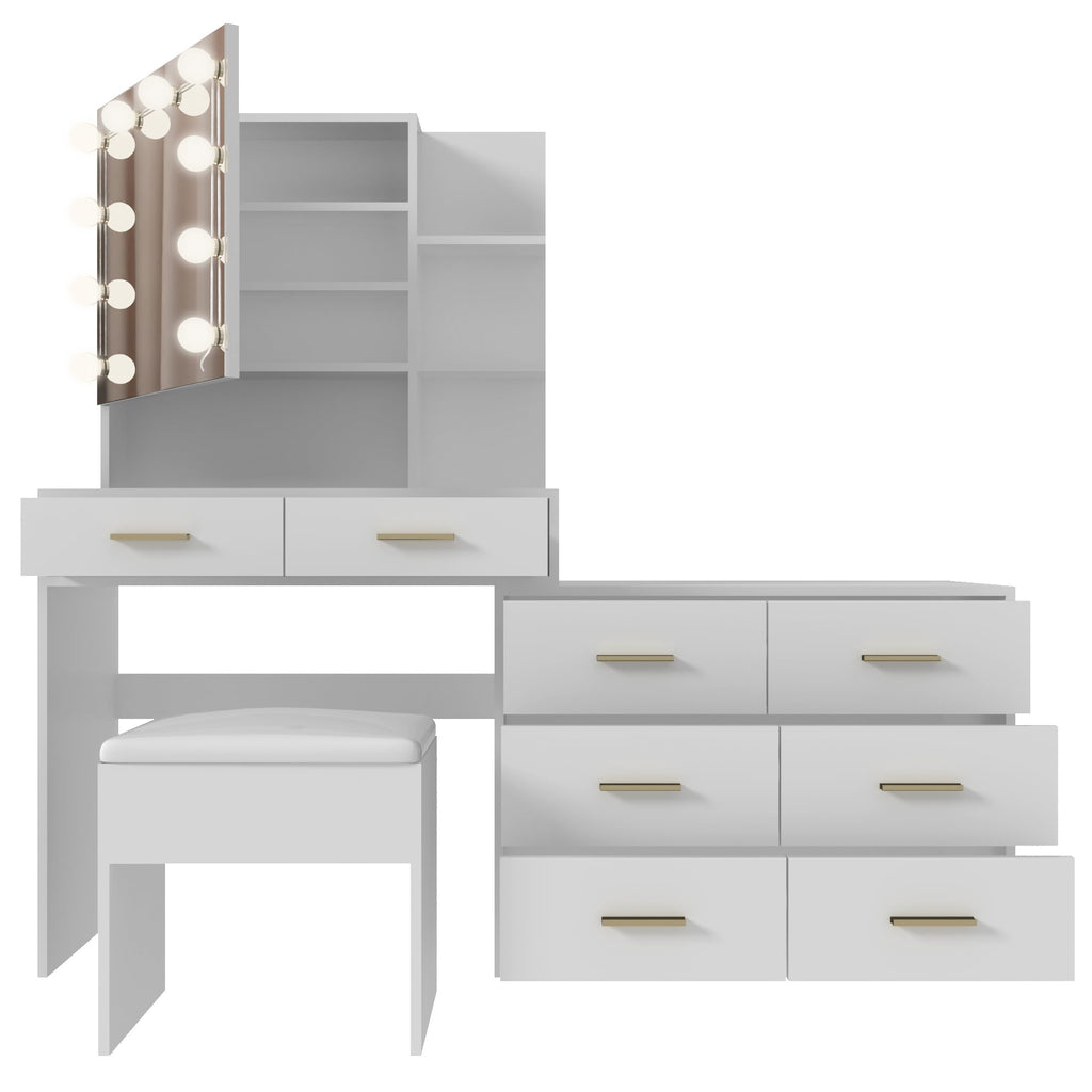 White Makeup Vanity Desk Set with 8 Drawers M345