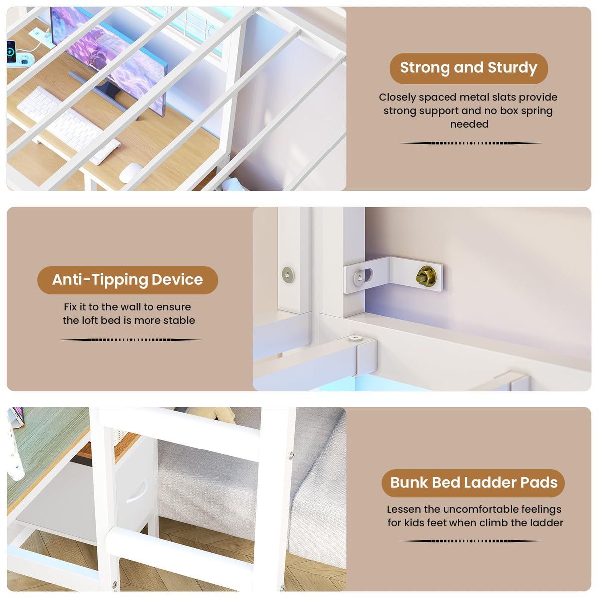 Twin Over Twin White Bunk Bed with Desk V290