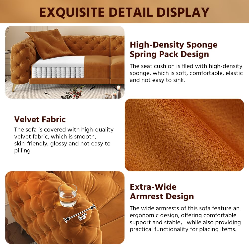 Orange Velvet Convertible Sleeper Sofa with Ottoman M682