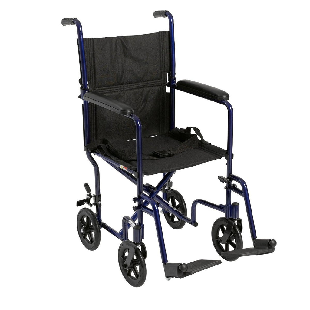 Blue Transport Wheelchair with Swing-Away Footrest Y647