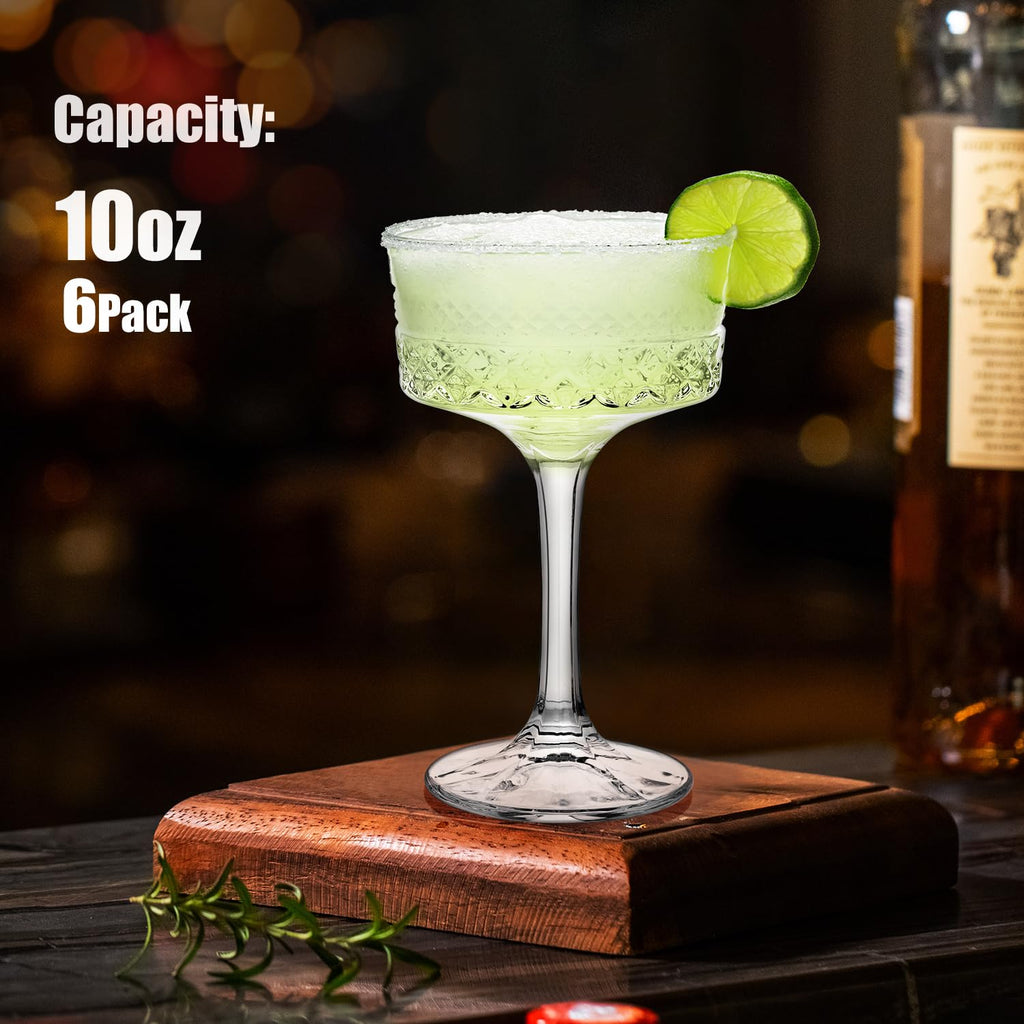 6 Pcs 10 oz Ribbed Coupe Cocktail Glasses Set D279903