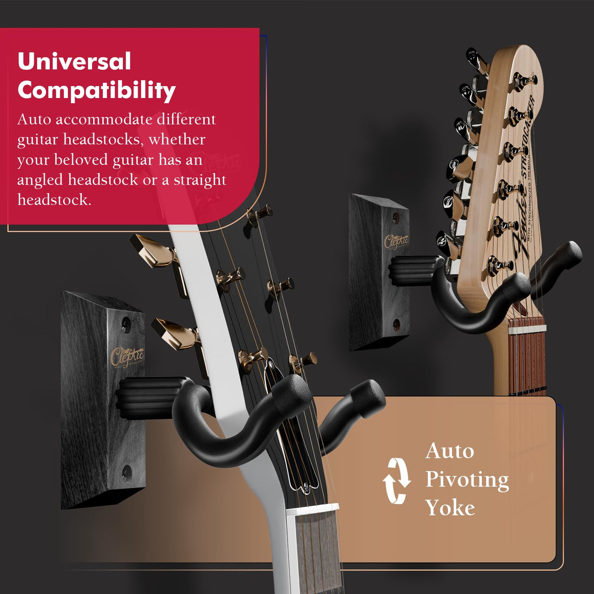 Black U-Shaped Guitar Wall Hanger 2 Pack U2622
