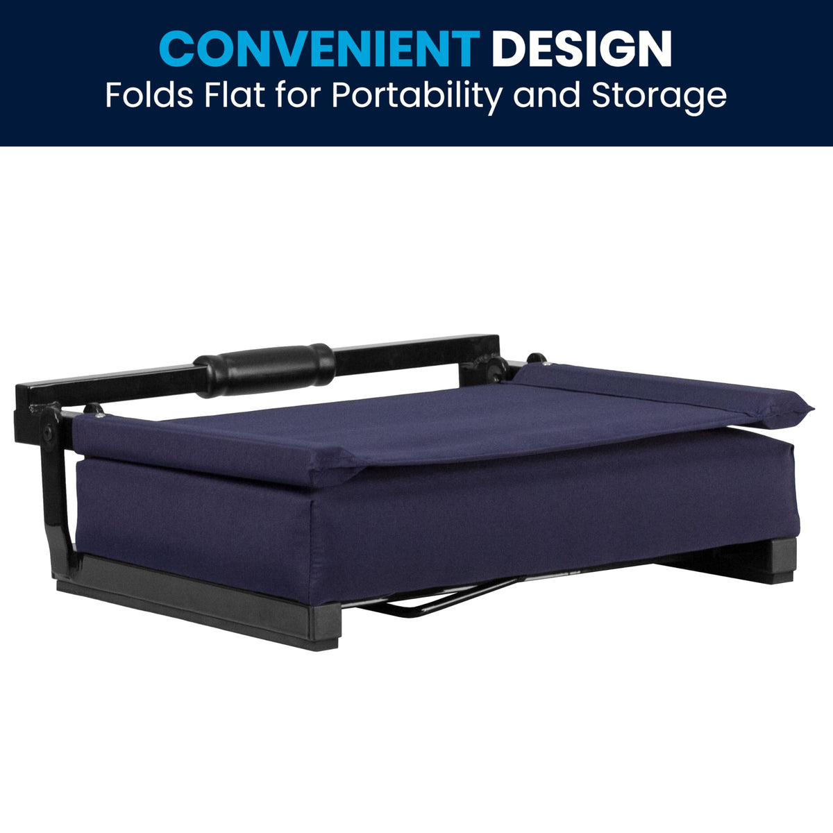 Portable Folding Padded Stadium Chair with Carrying Handle, Navy G43433