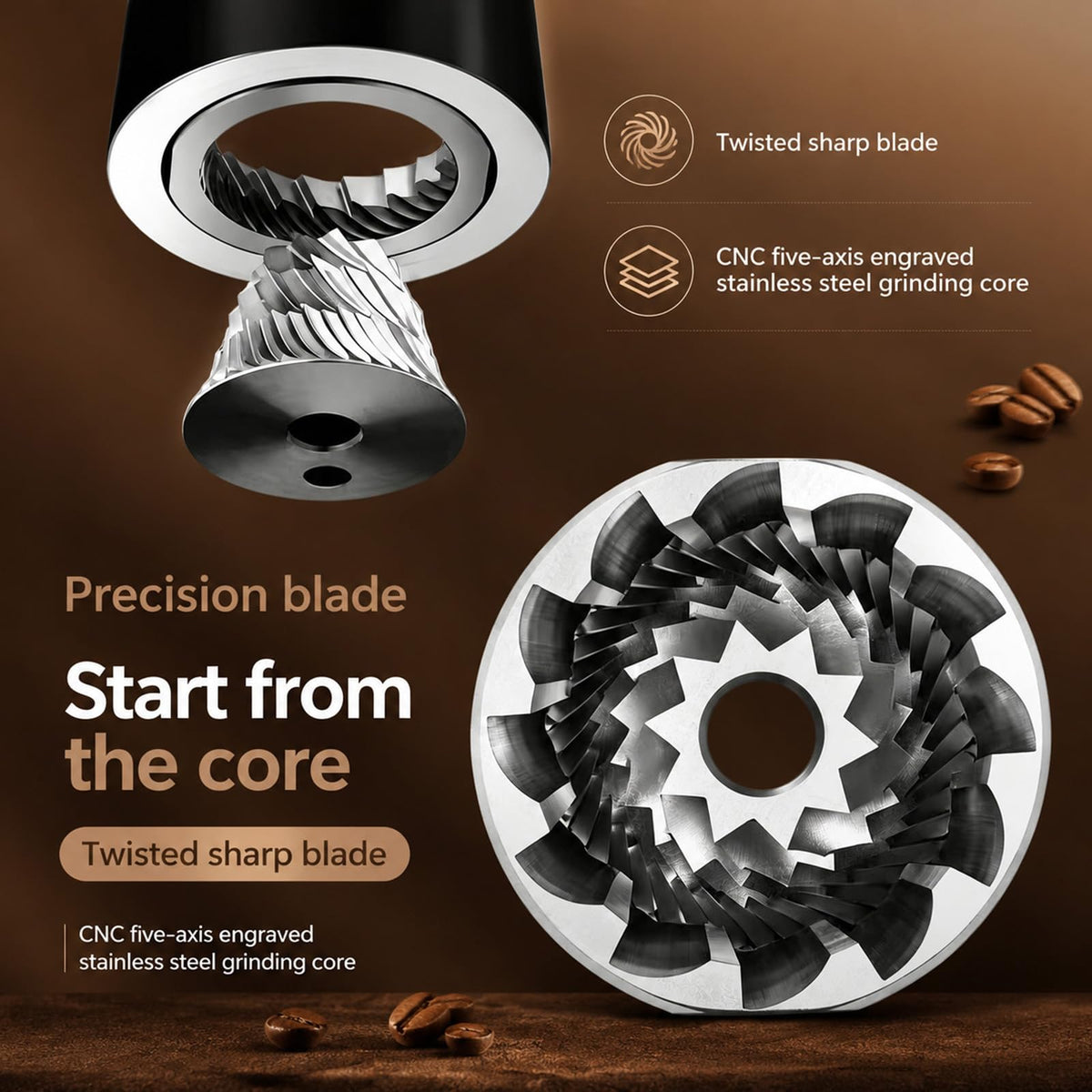Manual Stainless Steel Conical Burr Coffee Grinder M20574