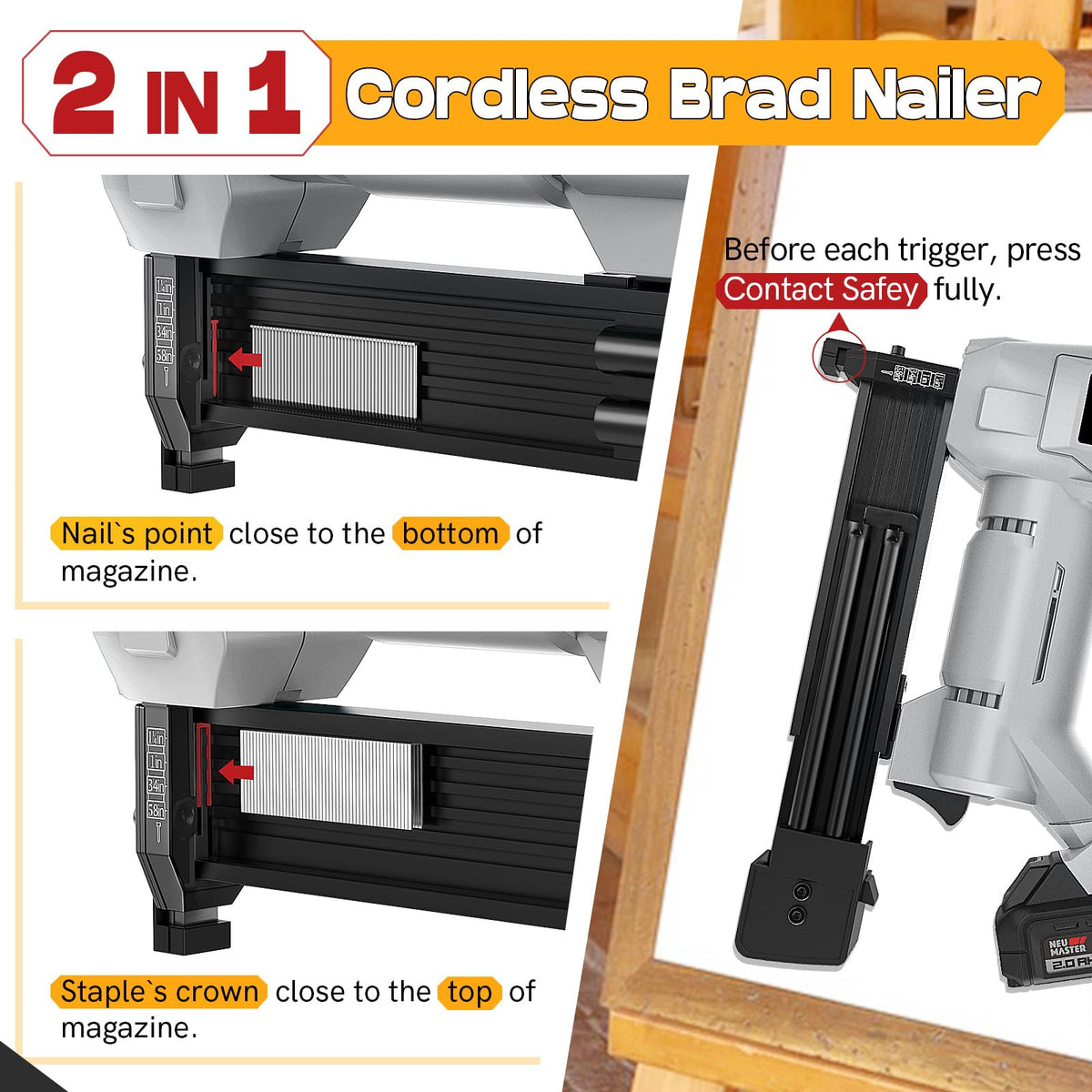 20V Cordless 18GA 2-in-1 Brad Nailer & Stapler Q720008
