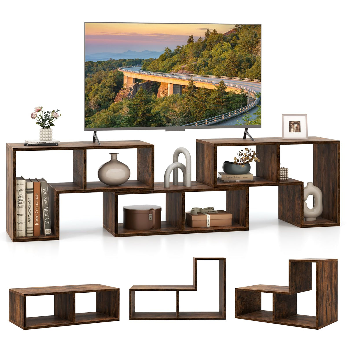 Brown 3-Piece TV Stand with Storage Cubes E8495