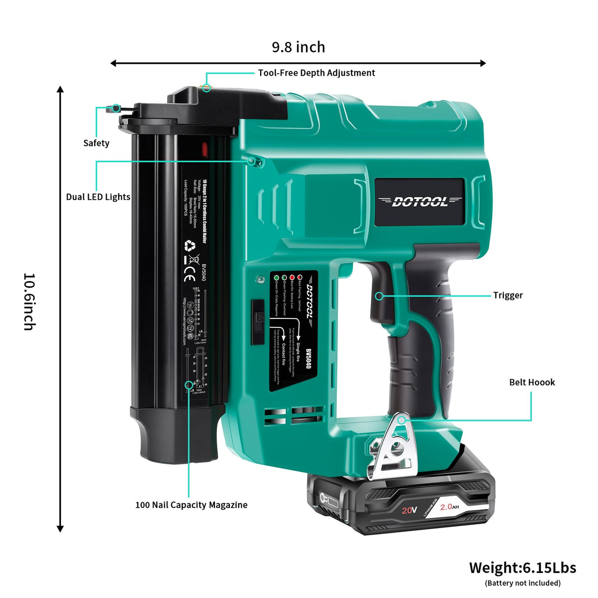 20V Cordless Brad Nailer Kit 2 in 1 Electric Nail Gun Y363