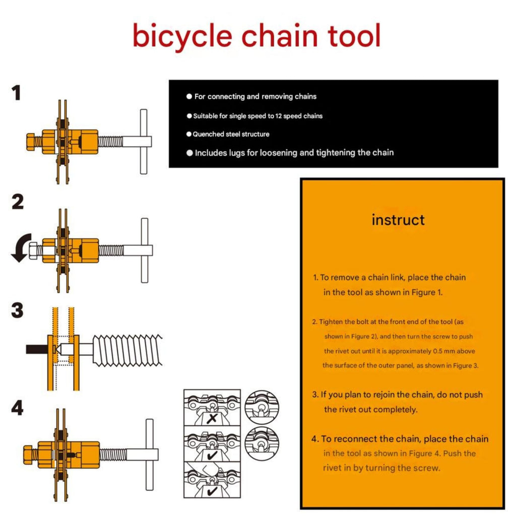 Bike Chain Tool, 1-13 Speed Chain Breaker with Spare Pins Y508