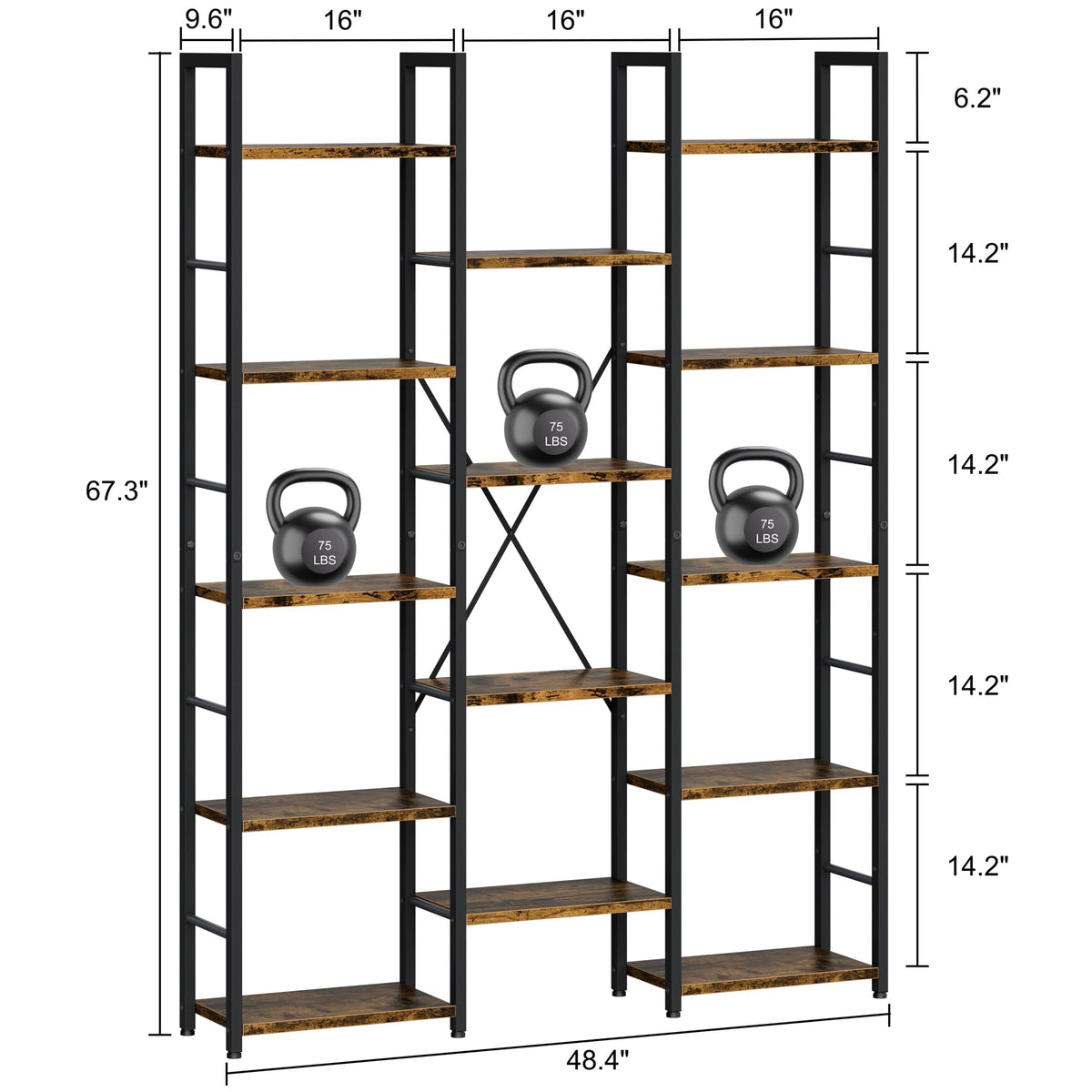 5 Tier Rustic Wood & Metal Bookshelf T8607