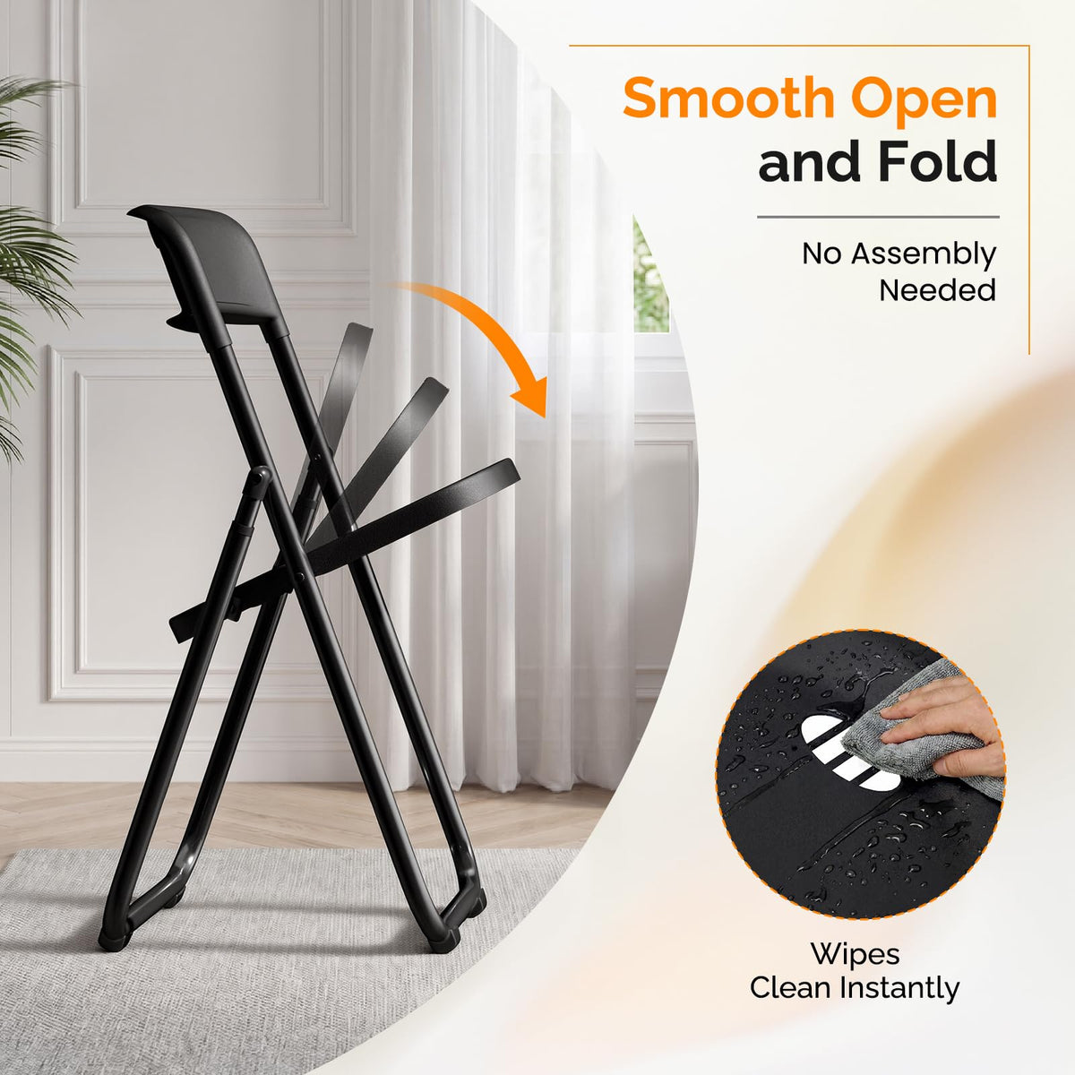 Black Plastic Folding Chairs 10 Pack Metal Frame P63377